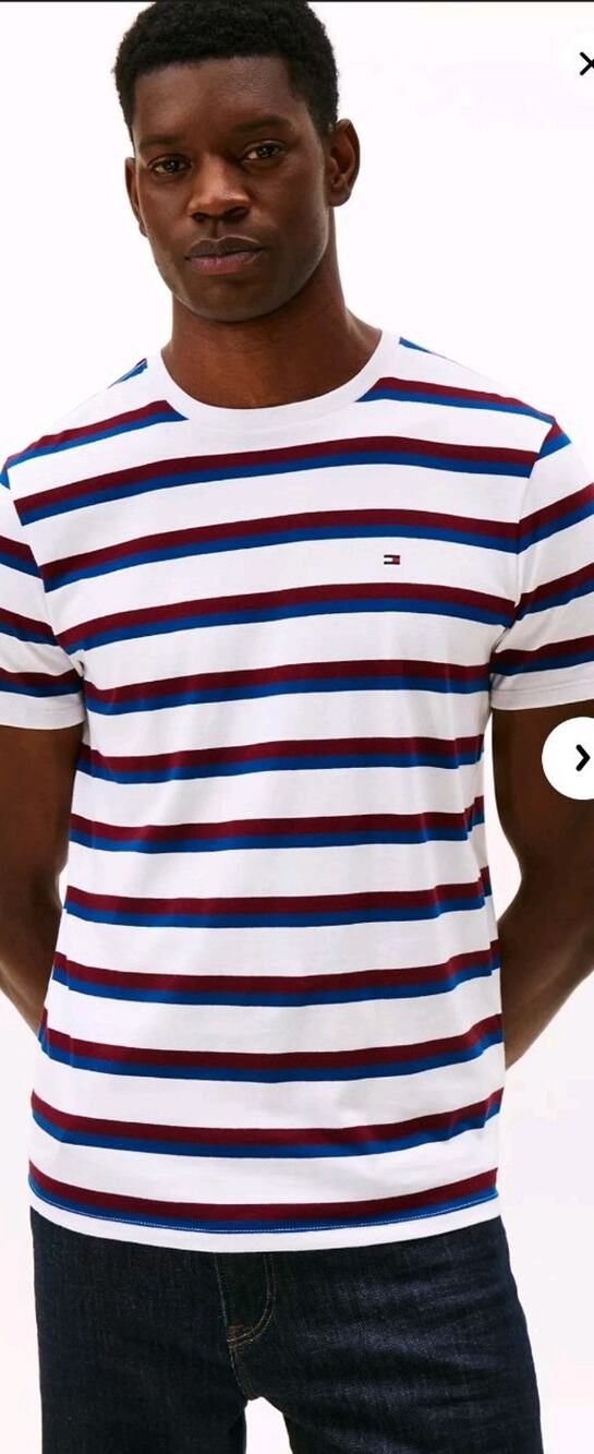 Tommy Hilfiger NWT mens Sz XXL Stripped Burgandy White & Blue Tshirt